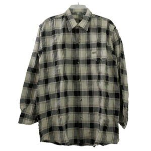 Mens Plaid Shirt Button Down Sz Medium Western Country Flap Pocket Cuffs Casual